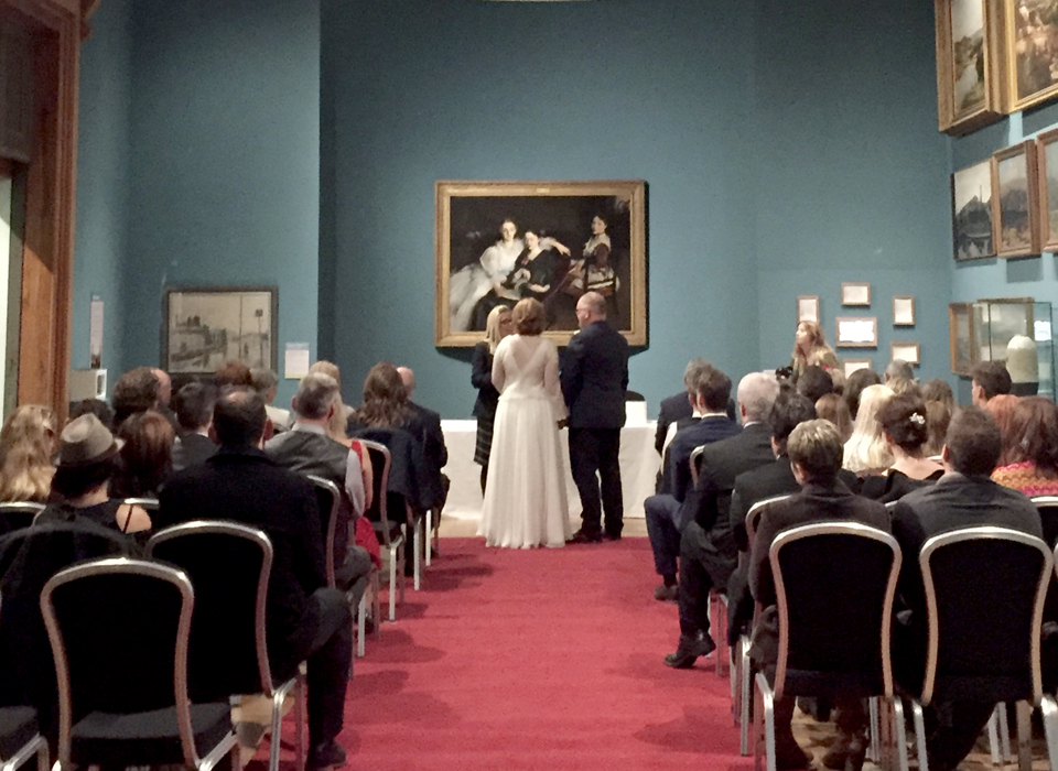 A marriage ceremony in the Picturing Sheffield Gallery at Weston Park Museum