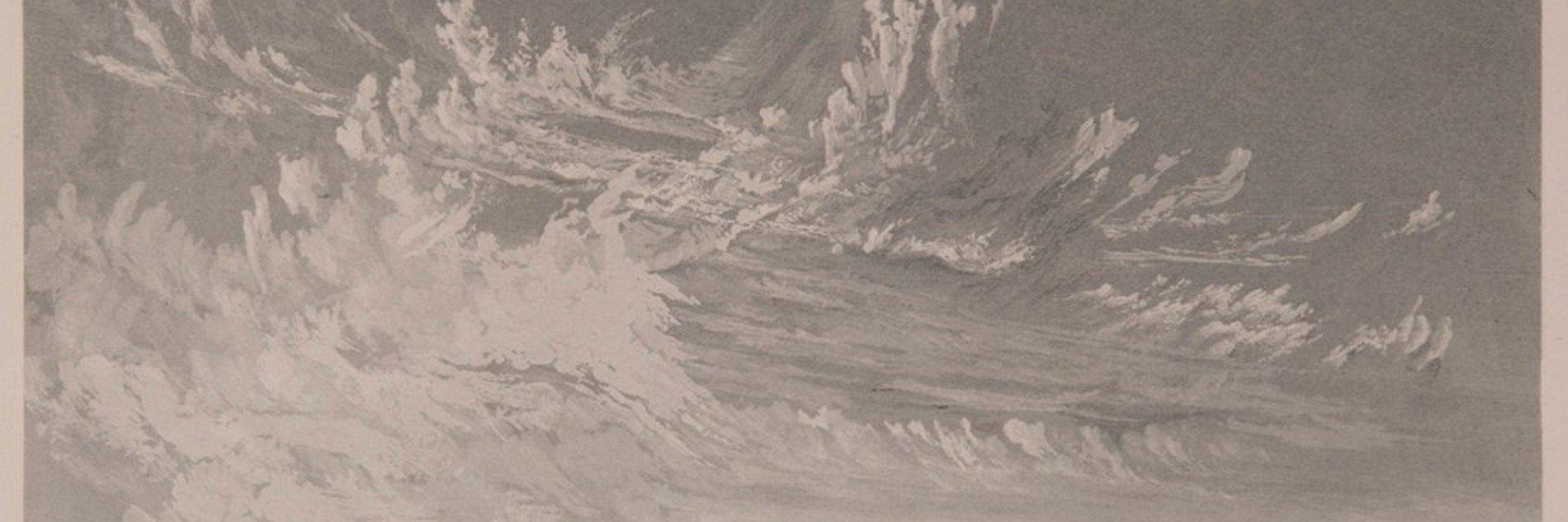 A panel depicting a stormy sky in greyscale