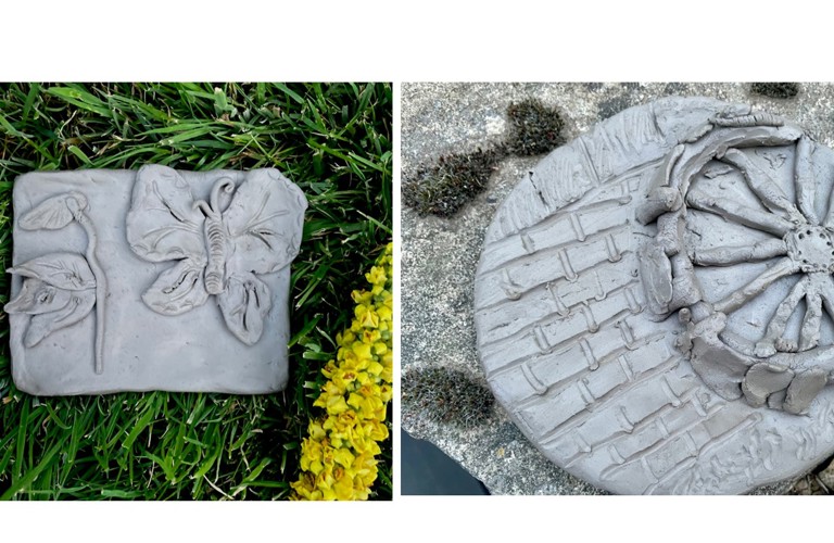 Relief decorated clay tiles. 