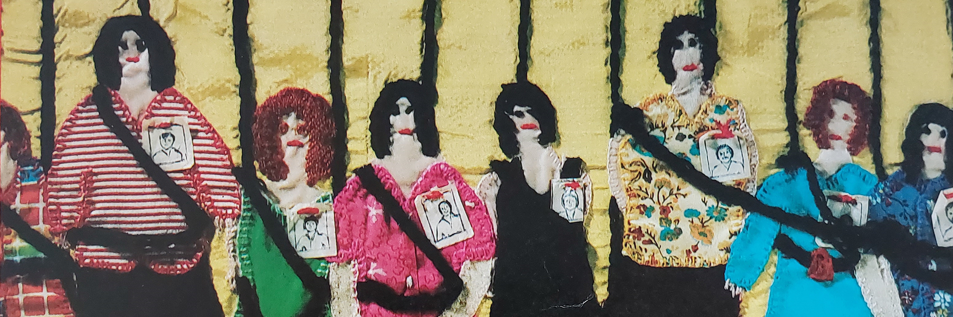 An image of a patchwork showing seven women 
